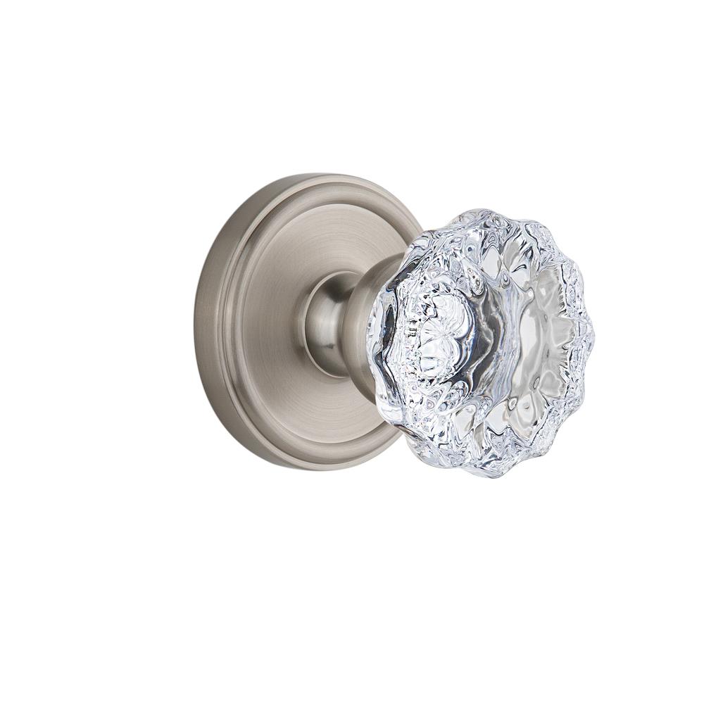 Grandeur by Nostalgic Warehouse GEOFON Privacy Knob - Georgetown Rosette with Fontainebleau Crystal Knob in Satin Nickel